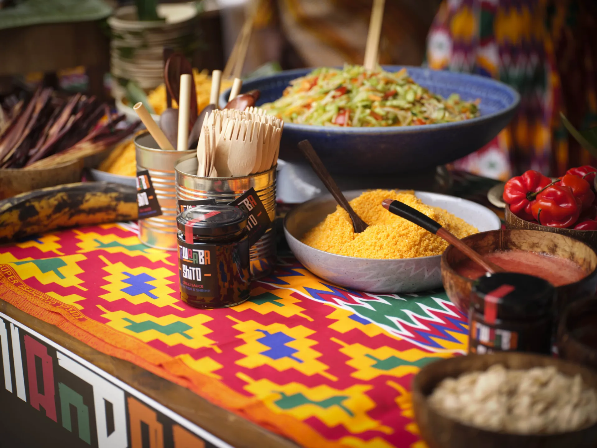 table with food plates on it