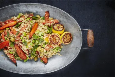 Korean fried cauliflower burger, vegan Kimchi and Tofu mayonnaise